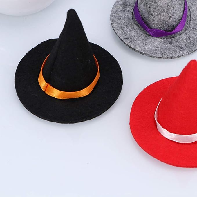 Mini Witch Hats and Brooms - Halloween Decorations for Party Favors, Birthday, Wedding, DIY Crafts Accessories - Set of 12 (6 Black Witch Hats + 6 Broom Sticks)