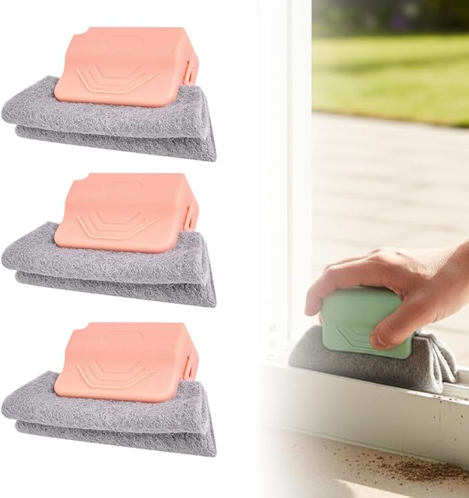 Magic Window Track Cleaner, 2026 New Window Groove Cleaning Brush Tools Set, Hand-held Window Track Cleaner Brushes Tools Set for Window lides Gaps Tile Lines Shutter Car Vents (3Pcs Pink)