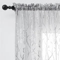 FINECITY Silver Grey Sheer Curtains 96-Inch Long - Metallic Silver Tree Bedroom Curtains Sparkle Sheer Branch Window Curtain 2 Panels for Living Room, 52 x 96 Inch, Set of 2, Grey and Silver