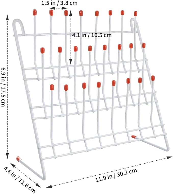 OUNONA Laboratory Beaker Drying Holder 24 Peg Lab Drying Rack Vertical Bottle Stand Test Tube Draining Rack for Lab Glassware Organization 11.81X11.81X4.52In