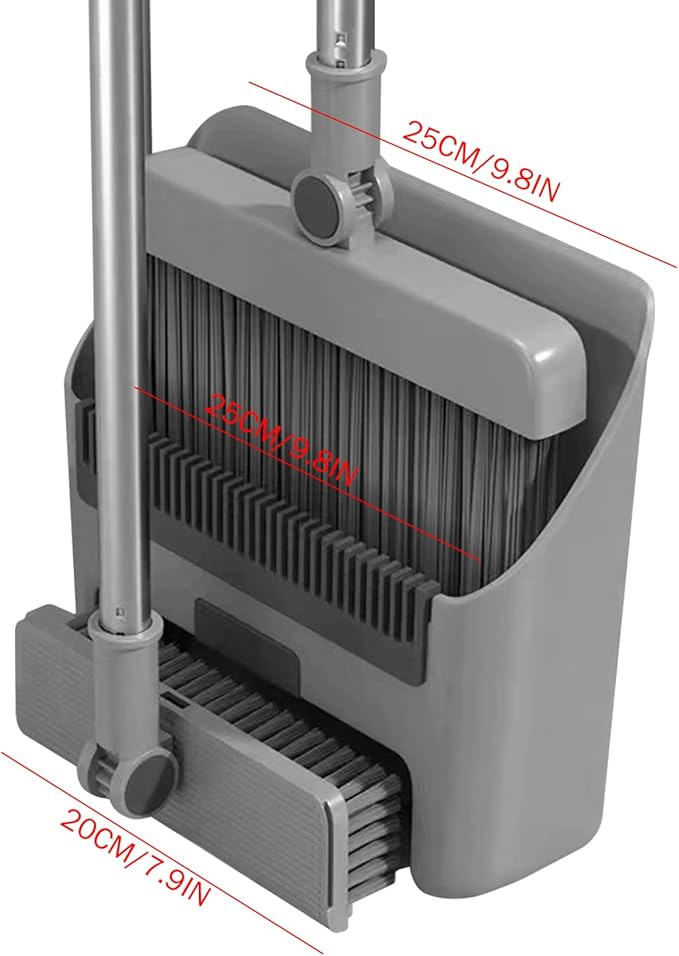 Broom Dustpan 3-in-1 90° Stand up Heavy Duty Dust Pan and Broom Set with Long Handle 180° Rotation for Indoor & Outdoor Sweeping