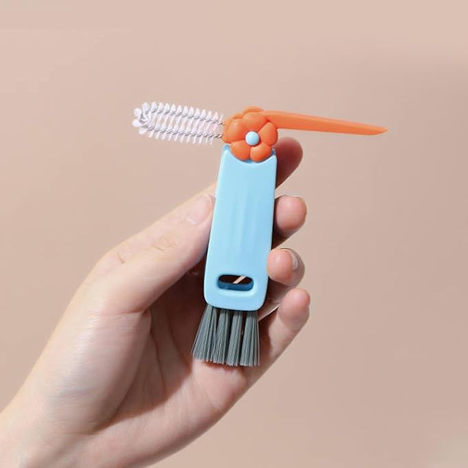 3 in 1 Cup Lid Gap Cleaning Brush Multifunctional Bottle Cleaning Brush for Water Bottle Cup Lid Gap for Gaps of Various Containers (Blue Green(Flower))