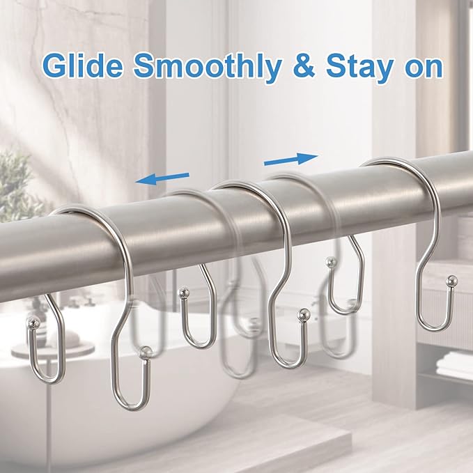 12 Pack Double Shower Curtain Hooks Rings, TENOVEL Double Sided Shower Curtain Hooks Rust Proof for Shower Curtain, Stainless Steel Bathroom Shower Hangers Rings for Shower Rods, Brushed Nickel