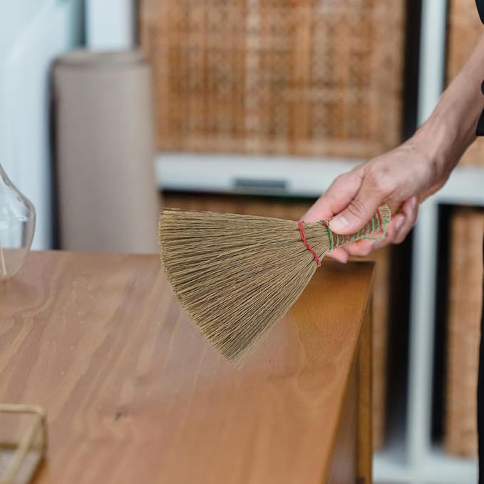 Natural Corn Bristle Hand Whisk Broom with Handle for Indoor Cleaning Dense Miscanthus Weave for Dust and Debris Removal Multipurpose Floor and Furniture Sweeper Home Cleaning Tool