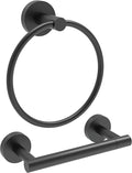 Matte Black Toilet Paper Holder & Towel Ring SUS304 Stainless Steel 2pc Bathroom Hardware Set with Double Post Pivoting Toilet Paper Roll Holder Wall Mount & Bathroom Towel Holder Set