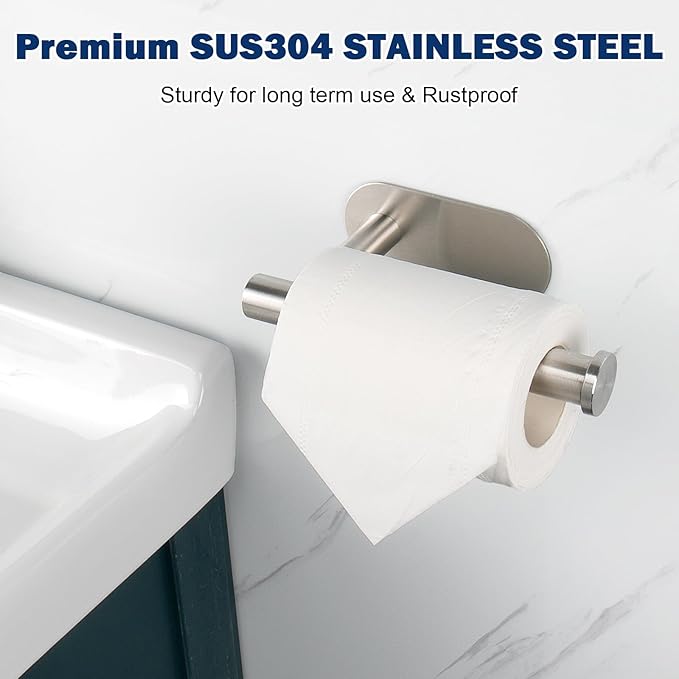 NearMoon Toilet Paper Holder Self Adhesive, Premium Thicken SUS304 Stainless Steel Rustproof Adhesive Toilet Roll Holder no Drilling for Bathroom, Kitchen, Washroom (4 Pack, Brushed Nickel)