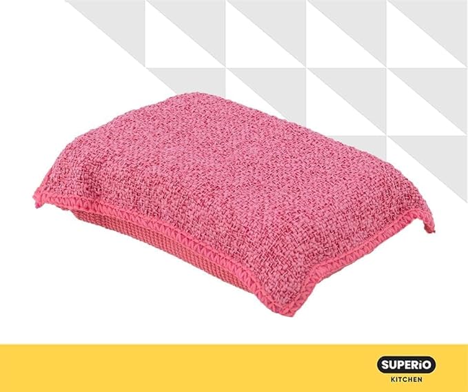 Miracle Microfiber Scrubbing Sponge, Red Extra Scrubbing Power Kitchen Sponge, Sink, Pot, Pan and Dish Washing, Super Absorbent and Rapid Drying, 3-Pack, by Superio