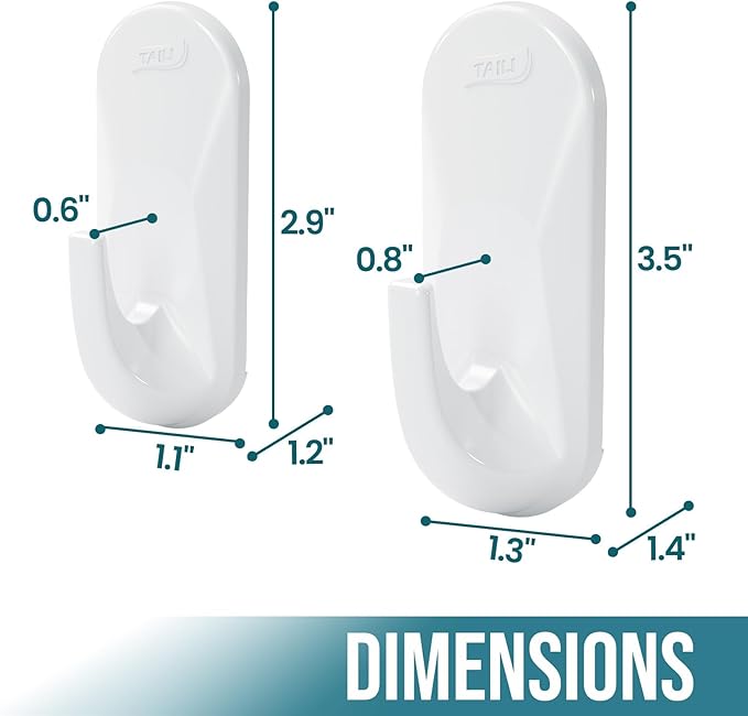 TAILI Hooks for Hanging,2 Plastic Large Sticky Hooks and 4 Adhesive Strips, White Utility Hooks for Painted Wall, No Damage Heavy Duty Hold up to 5 lb, Removable & Reusable for Door, Dorm, Clothes