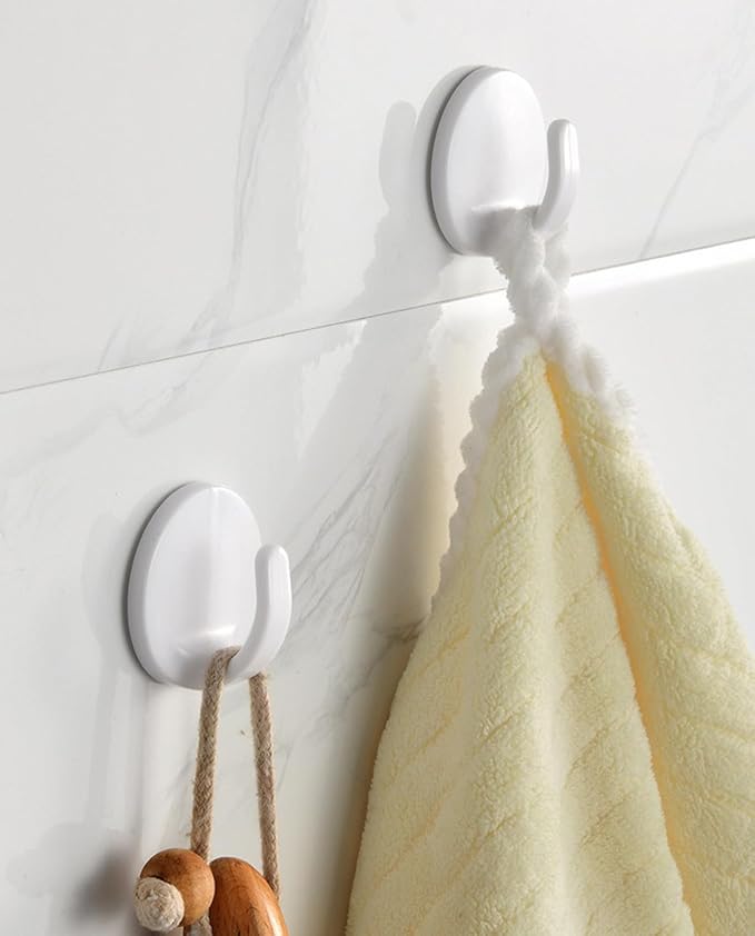 lightstar 6 Pcs Adhesive Plastic Hooks - Small Wall Hooks for Hanging, Drill-Free, Seamless - Kitchen Bathroom - 44 * 44 * 25 mm, White (for 2.5 LB)