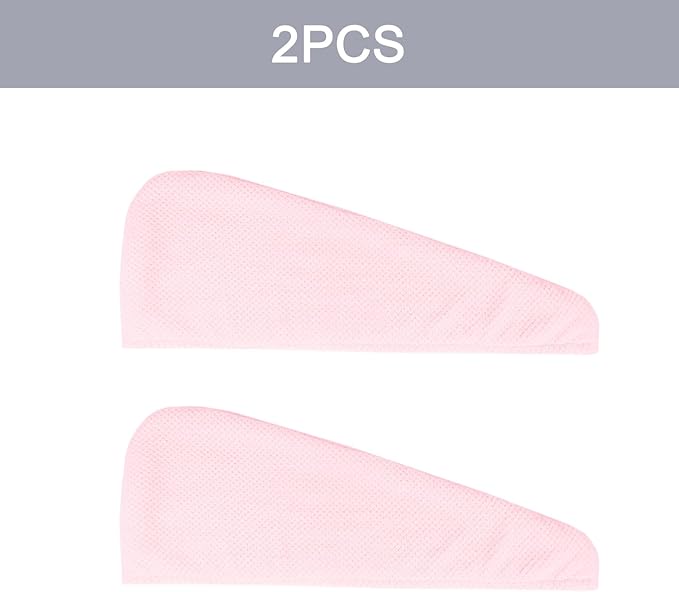 Microfiber Hair Towel, 2 Packs Hair Turbans for Wet Hair, Drying Hair Wrap Towels for Curly Hair Women, Large Hair Towel for All Hair Style, Pink