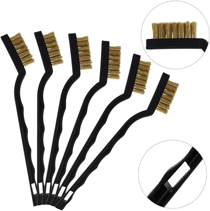 15 Pcs Mini Brass Wire Brush Set for Cleaning Welding Slag Rust, Wire Bristle Scratch Brush Set, Curved Handle Brushes (Brass)