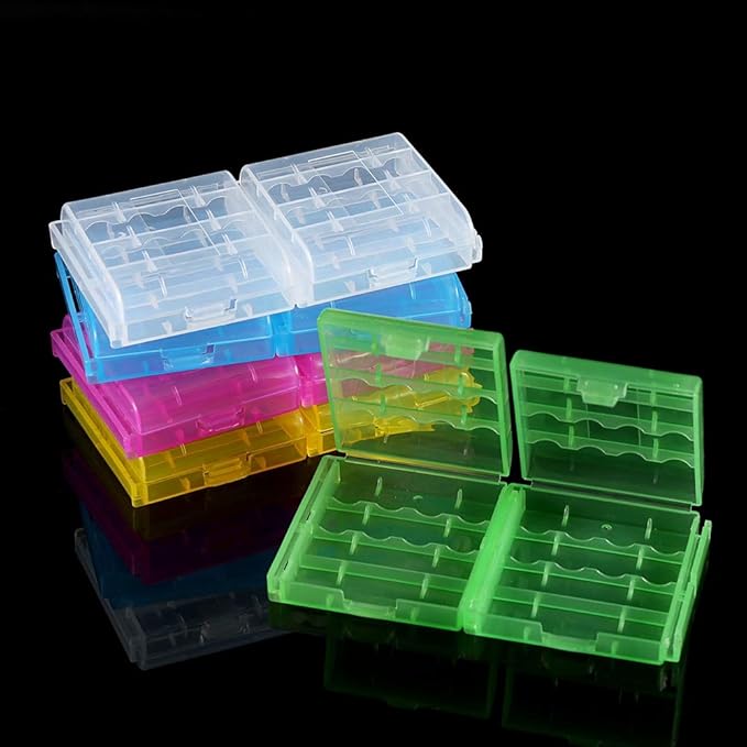 Joyzan Battery Storage Case, Batteries Holder Box 4 AA 5 AAA Capacity Cell Container Compact Portable Vault Carrying Organizer Insulative Protective Hinged Lid Home Office School Travelling 10Pcs