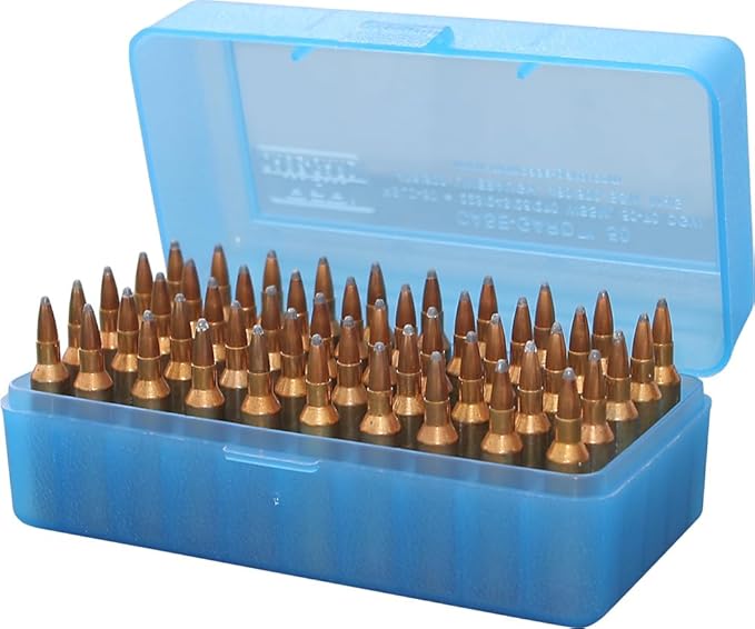 MTM 50 Round Flip-Top Rifle Ammo Box WSSM, 500 S&W (Clear Blue) , 2.46-Inch
