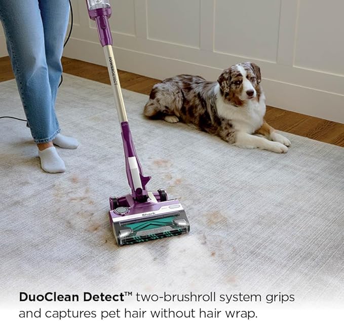 Shark POWERDETECT Ultra-Light Corded Stick Vacuum with DuoClean Technology, Self-Cleaning Brushroll for No Hair Wrap, Anti-Allergen Complete Seal, and Odor Neutralizer Technology, Purple, HZ4001AMZ