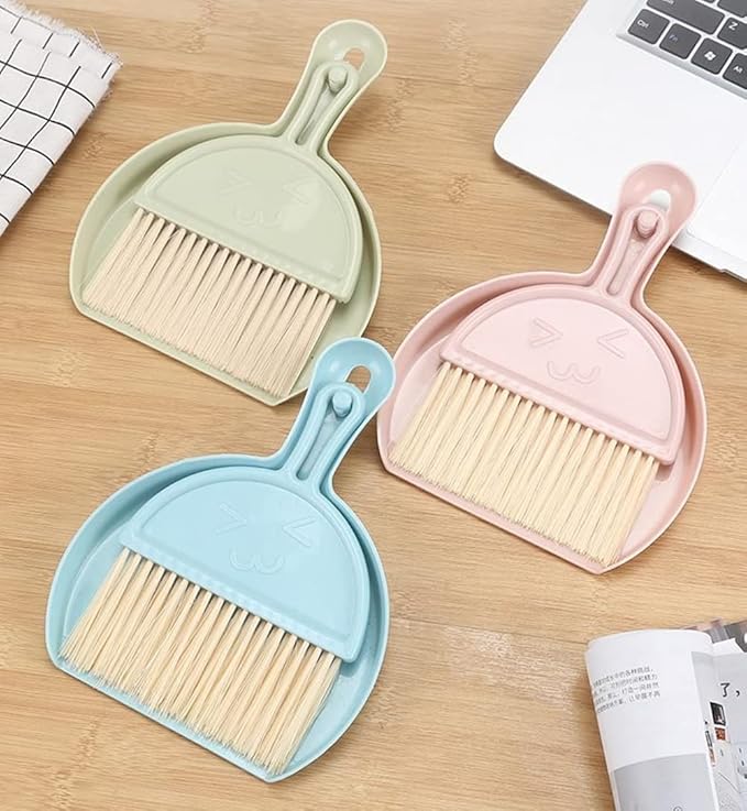 Small Broom and Dustpan Set for Home, Mini Clean Brush with Dust Pans Cute Hand Broom Brush Dust Pan with Hanger Hole, Small Cleaning Brush Set for Desktop Computer Table Keyboard (blue-1pc)