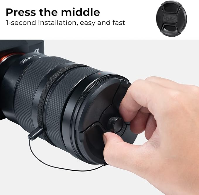 K&F Concept 40.5mm Lens Cap, 9-in-1 Center Pinch Lens Cover + Anti-Loss Keeper Leash + Microfiber Cleaning Cloth Kits Compatible with Nikon, Canon, Sony, Fujifilm Camera Lenses