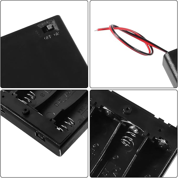 4x AA Battery Case Holder with Lead Wire Bundle Switch Cover and Screws, DIY Battery Storage Boxes, AA Charging 4 Bay Cell Battery Holder, 4 Slots in Parallel Plastic Batteries Case with Pin