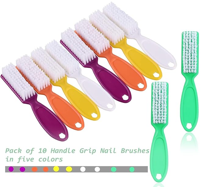 10 Pcs Handle Grip Cleaning Brushes, Hand Fingernail Nail Scrub Manicure Brush Pedicure Brush, Use for Toe and Nails Cleaning (5 Colors)