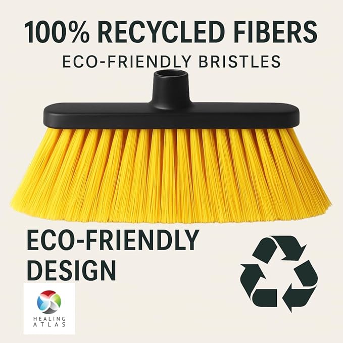 Aria Yellow Broom Head – 14” Sweeping Surface – Heavy-Duty Soft Flagged Bristles with Magnetic Effect – Universal Thread – Recycled PP – Indoor/Outdoor Sweeper (Yellow, ARIA)