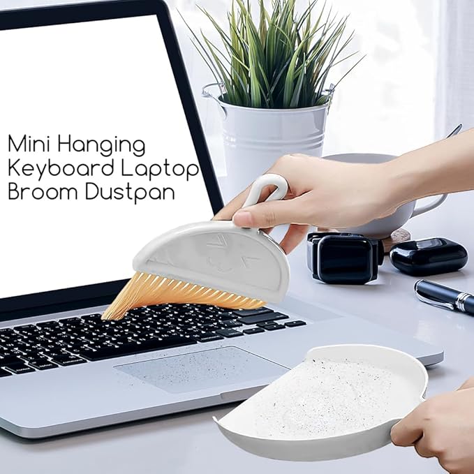 Mini Dust Pan with Broom Set,Small Broom and Dustpan Set Mini Hanging for Desk, Housekeeping, Office, Kitchen, Pet Nest, etc. (White)