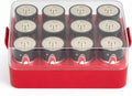 ALCYON Battery Organizer Storage Case, Battery Vault Box Container for 12pcs D Batteries, Plastic Clear Protective Battery Holder for Travelling/Home/Office (Red, Large)