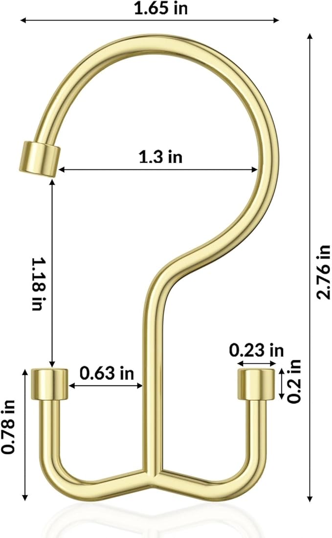 Goowin Shower Curtain Hooks, Shower Curtain Rings, Durable Gold Shower Curtain Hangers, Smooth Glide Double Hook Shower Curtain Hooks, Simple Shower Hooks for Shower Curtain, Gold, 12 Pack-Cylinders