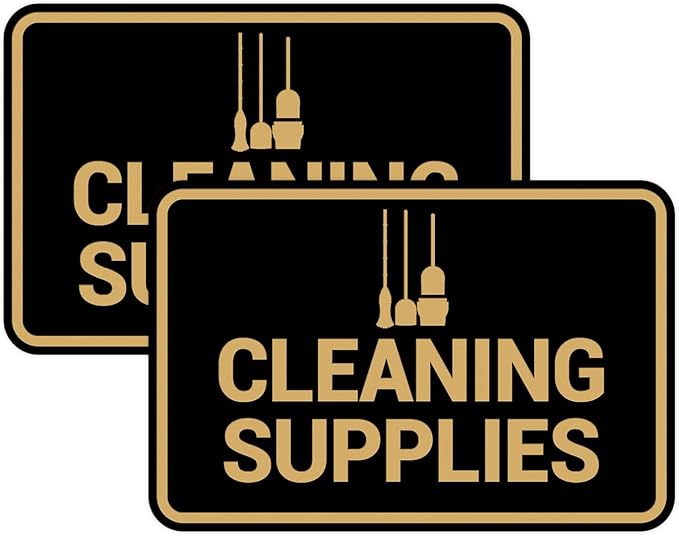 Signs ByLITA Classic Framed Cleaning Supplies Sign (Black Gold) - Medium 2 Pack