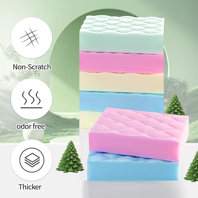 Color-Coded Magic Sponges, Assign Colors for Kitchen, Bathroom & More | Long Lasting Melamine Eraser Pads (12/Pack)