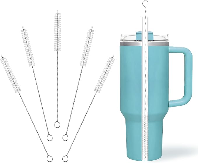 Cleaning Brushes for Reusable Drinking Straws, Set of 5, Long Wire Handle, Bottle and Straw Cleaner for Stanley Mug, Sippy Cup, Water Bottle and Tubes, Reusable and Flexible