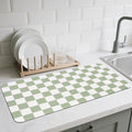 Checkered Dish Drying Mat for Kitchen Counter, Absorbent Non-Slip Coffee Mat, Heat Resistant Mat for Countertops Coffee Bar Decor 17" x 32" Green