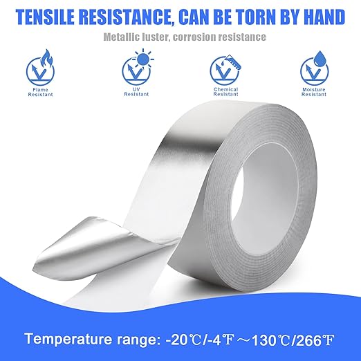 Romeda Aluminum Tape, 2 Inch x 164 Feet, Silver, 3.9 Mil, Heavy Duty, Heat & UV Resistant, HVAC & Ductwork