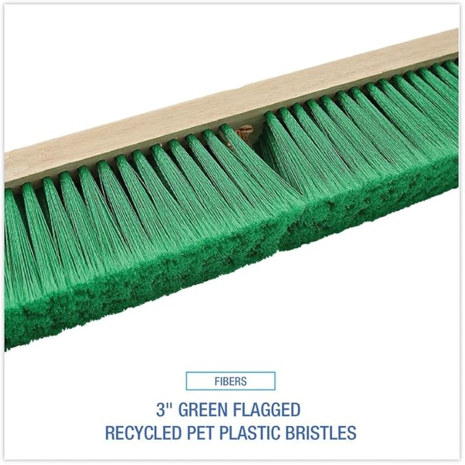 Boardwalk BWK20724 3 in. Flagged Recycled PET Plastic Bristles 24 in. Brush Floor Broom Head - Green