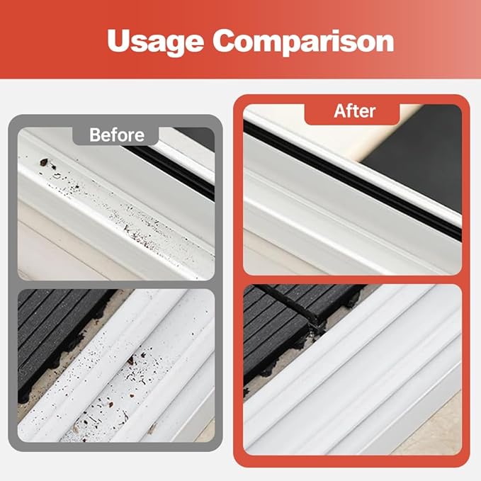 2 in 1 Groove Cleaning Brush, 2025 New Window Track Cleaning Tools, Multifunction Hard Bristle Cleaning Brush with Hidden Scraper for Sliding Door Track, Window Sill, Window Seal (Orange-2Pcs)