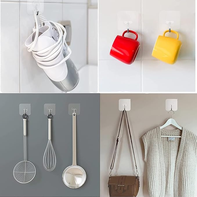 Heavy Duty Adhesive Hooks 33 lb(Max) 15KG,Waterproof and Oilproof Reusable Seamless Hooks Heavy Duty Wall Hook for Kitchen Bathroom Office 14 Pack