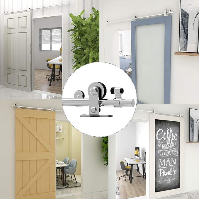TSMST 10FT Sliding Barn Door Hardware Kit, Top Mount Stainless Steel Heavy Duty Sturdy Barn Door Track for Single Wood Door, Slide Smoothly Quietly (T Style)