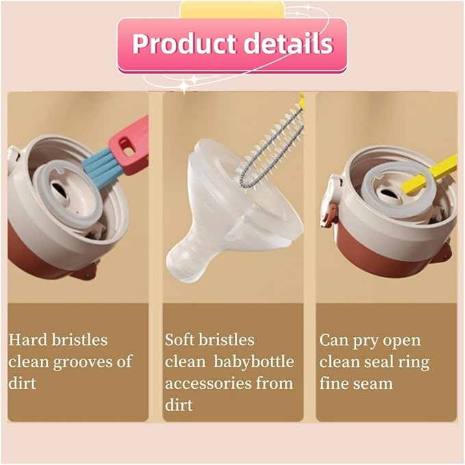 3 in 1 Cup Lid & Crevice Cleaning Brush - Sealing Cover & Straw Cleaner for Food Storage Containers (1, Multi)