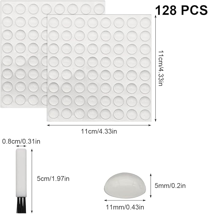 128 Pcs Silicone Nail Art Typing Stickers, with Cleaning Brush,Long Nails Keyboard Cover, Reusable Adhesive Protective Nail Stickers for Laptop,PC,Desktop,Keyboard Bubbles for Long Nails,Hemispherical