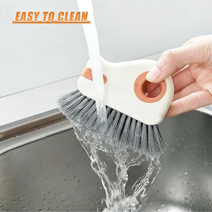 YoRise 2 in 1 Car Groove Cleaning Brush, Multifunctional Hard Bristle Car Window Track Cleaner Tool with Hidden Scraper, Universal Auto Door Crevice Cleaning Accessories for Window Sill(Orange-2PCS)