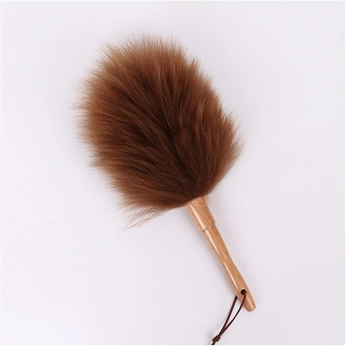 Pure Lambs Wool Duster with Wood Handle, Fluffy Lambswool Duster, Flexible, Good Grips, Anti-Static, Duster for Home, Office and Car, 6 Colors(D)