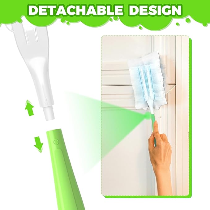 5PCS Duster Refills Folding Handles Set Compatible with Swiffer Dusters,Disposable Static Dust Removal Brush Handle for Dusting Electronics,Furniture,Blinds,Ceiling Fans (5, Green)