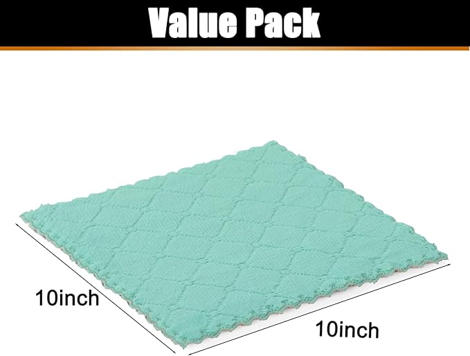 Mordimy 12 Pack Kitchen Cloths Dish Towels (10" x 10", Green & Pink), Super Soft and Absorbent Dish Cloths, Coral Velvet Microfiber Cleaning Cloth, Nonstick Oil Fast Dry Dishcloths