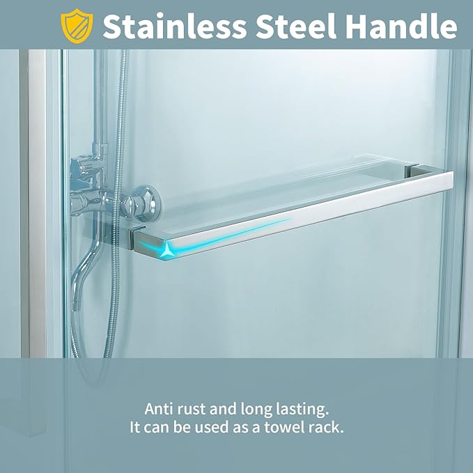56-60" W x 76" H Frameless Single Sliding Shower Door, Frameless Shower Door, Shower Glass Door with 5/16" (8mm) Clear SGCC Tempered Glass, Stainless Steel Hardware O01 (2 Roller - Chrome)