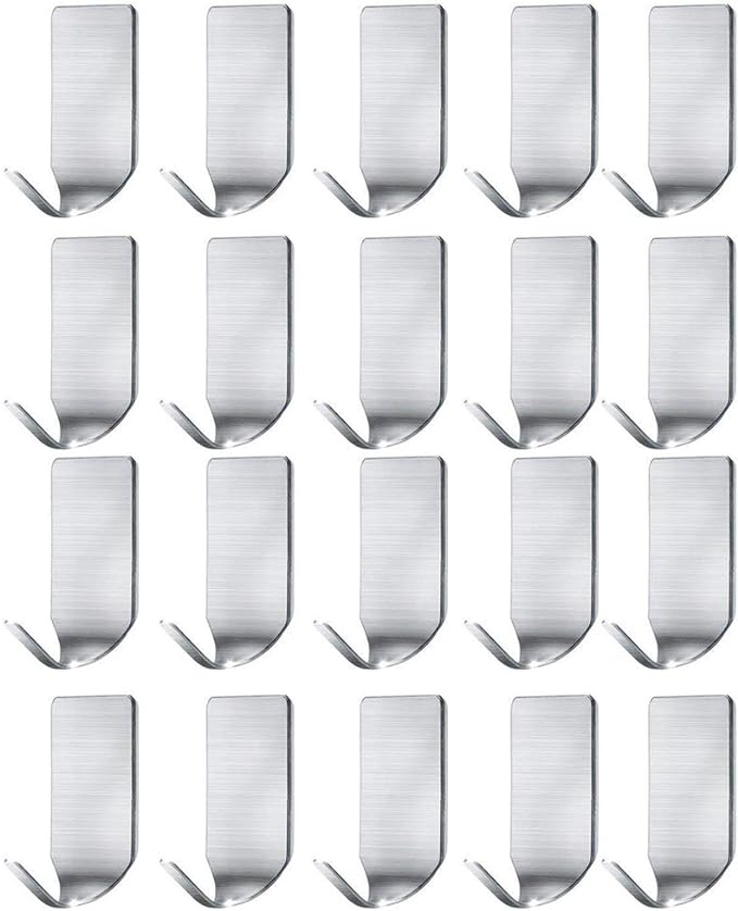 Small Adhesive Hooks Hat Hooks Organizer for Wall Stainless Steel Ultra Strong Wall Rack Hooks for Hanging Hats, Caps, Keys, Kitchen Utensils- Kitchen, Bathroom, Cabinet-20 Packs
