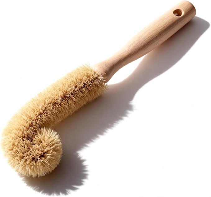 Bottle Brush Cleaner,Long Beech Wood Handle Non-Scratch,L-Shape for Cleaning Coffee Cups,Mason,Thermos,Glass Bottle,Beer Bottles,Wine Bottles,Baby Bottle-Natural Brown
