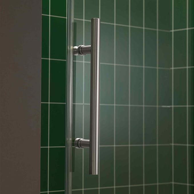 Woodbridge 56-60" W x 80" H Frameless Single Sliding Shower Door with Tempered Glass & Explosion Proof Film in Brushed Nickel Finish