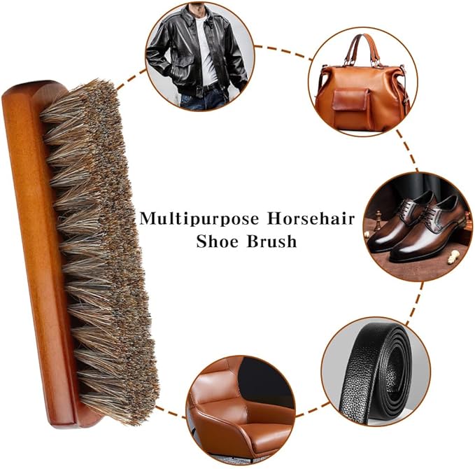 Shoe Brush, Horsehair Shoe Brush Shoe Cleaning Brush Boot Brush for Leather, Shoe Brushes Shoe Shine Brush Brush Shoe Polish Brush for Cleaning and Care Leather Shoes Clean Dauber Applicators