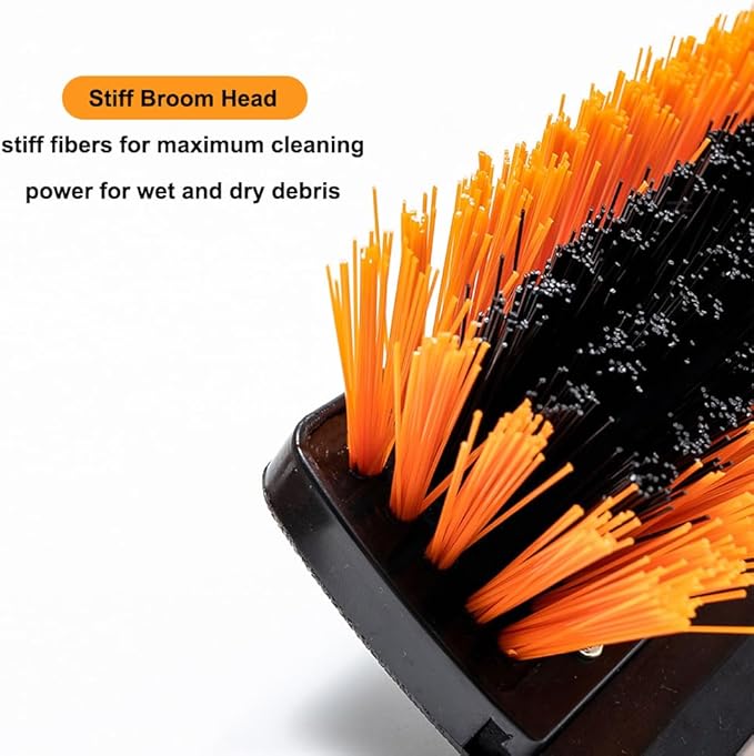 19" Outdoor Broom with 58" Long Handle & Rubber Squeegee,Push Broom for Cement Floors and Courtyards, Push Broom Outdoor Heavy Duty Stiff Bristles for Driveway, Patio, Garage Cleaning