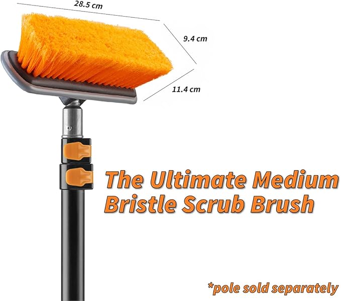 Medium Bristle Deck Scrub Brush - Composite Deck Brush Head & Vinyl Siding Brush // Boat Scrub Brush, Roof Brush for Extension Pole // Exterior, Patio & Deck Cleaning Brush (Pole Sold Separately)