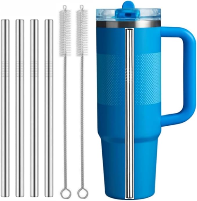 Metal Straw Replacement for Stanley Quencher ProTour Flip Tumbler 40oz,4 Pack Stainless Steel Drinking Straw with Cleaning Brush for Stanley Quencher ProTour 40oz Cup