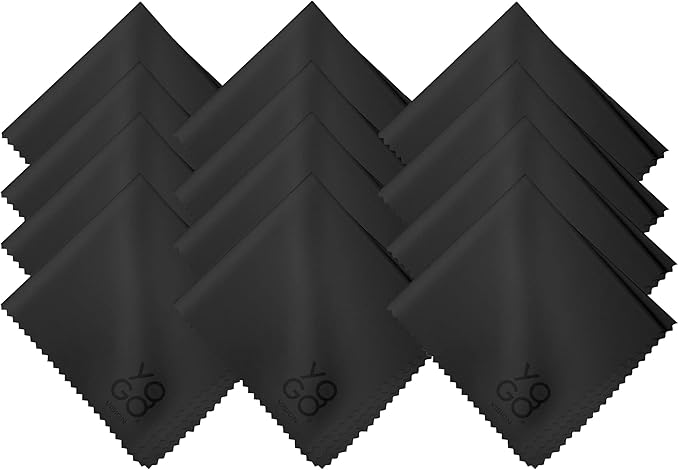 Microfiber Cleaning Cloth 12-Pack Individualy Packed (6"x 7") Glasses Cleaning Cloths for Eyeglasses Phone Computer Screen Laptop Camera Lenses (12 Black)